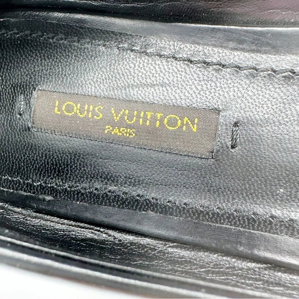 LOUIS VUITTON BLACK All Leather Ballet Flats w/Logo Cube Accents Sz 7US 37.5 EUR